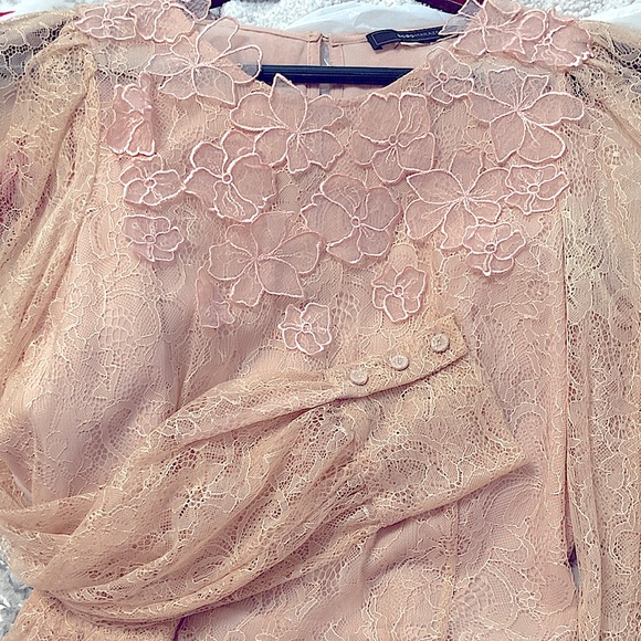 BCBGMaxAzria Tops - Elegant Lace Blouse in Peach by Zara